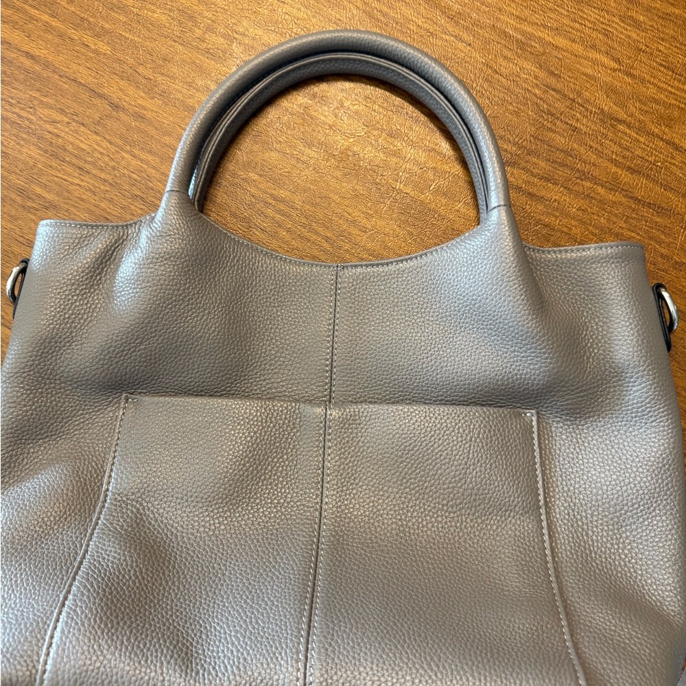 Pebbled Shoulder Tote in Charcoal Gray - Picture 3 of 8